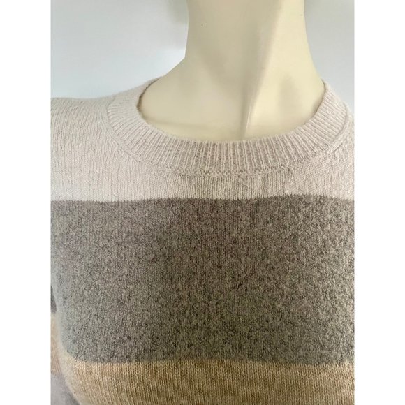 LOFT Sweater Fitted Wide Stripes, Size L/XL, Brown Beige Merino Wool Sweater - Picture 7 of 8